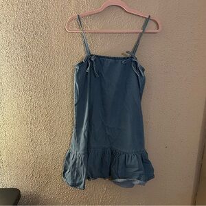 Forever 21 Women's Denim Mini Dress Adjustable Straps Size L Coquette Boho